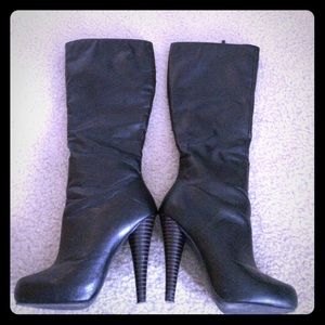 Black leather knee-high boots