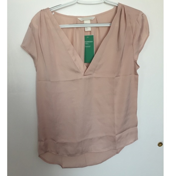 Pink V Neck Blouse High to Low