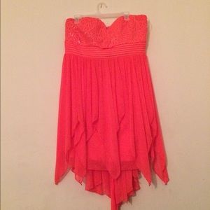 Neon coral prom dress