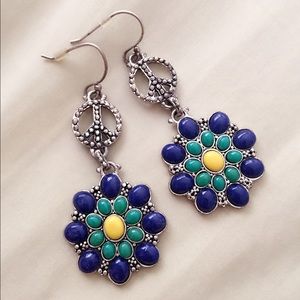 Flower and Peace Sign dangle Earrings