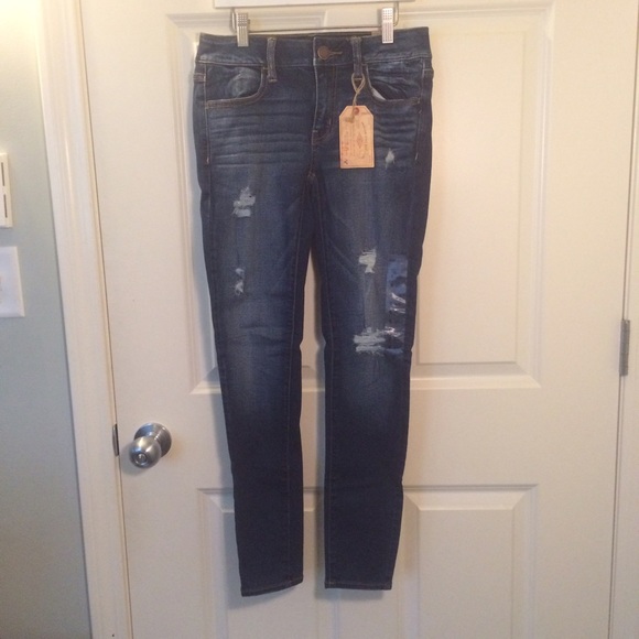 AE Bright Indigo Destroy Jeggings