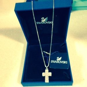 Genuine Swarovski 15.5 pink crystal cross necklace