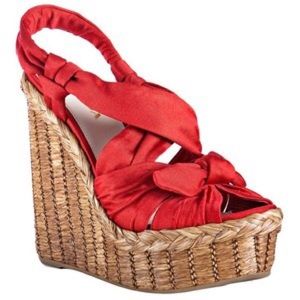 Prada wicker wedges with red bow  and straps