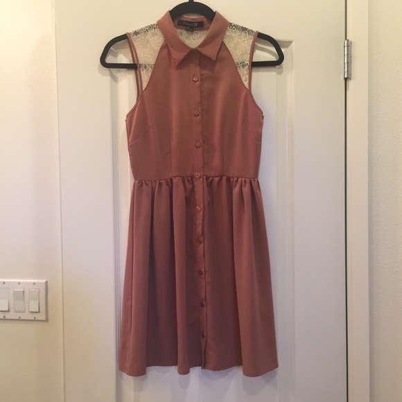Blush Button up Collar Dress with Lace Detail
