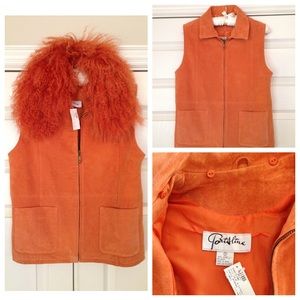 Tangerine suede vest with removable collar