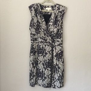 Bensoni B/W lace print silk wrap dress in Size 8