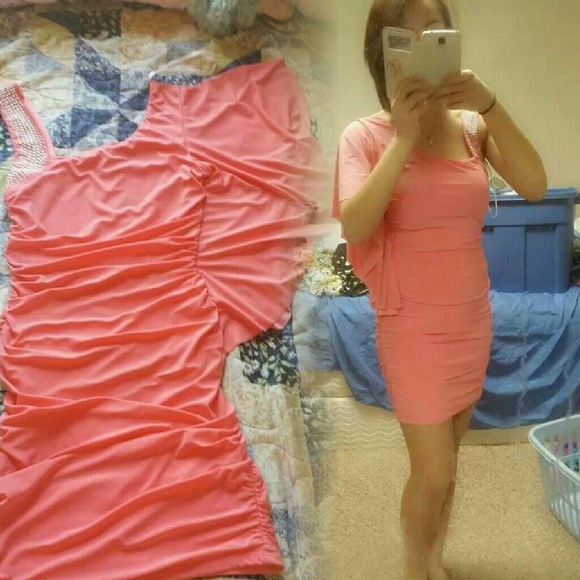 Peach, salmon dress