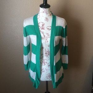 Teal and white striped cardigan Size L