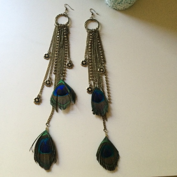 Boho peacock feather earrings