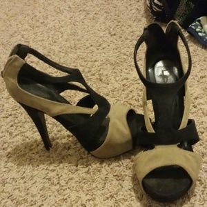 Black and beige heels