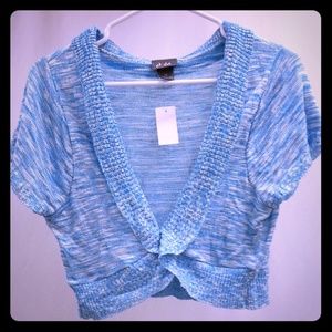 Dots, 1/2 Sweater Shawl Top, Heather Blue, Size 2x