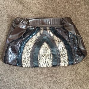 Brown Snake Skin Clutch