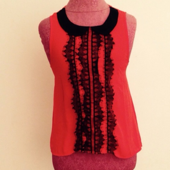 Lace Front  Key Hole-Back Chiffon Blouse - Picture 4 of 4