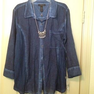 Faux Denim Button Up Shirt