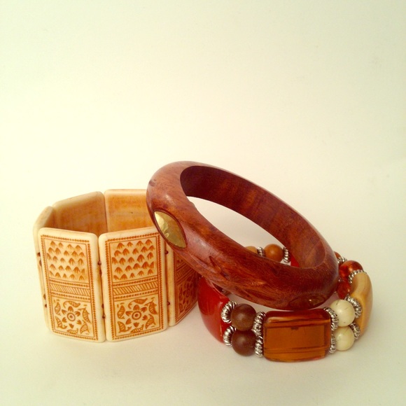 Wood and stone mixed bracelet set