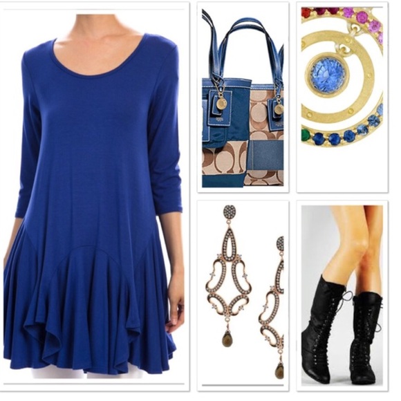 FESTIVAL READY BLUE FLARED SKIRT MINI DRESS  - NWT - Picture 2 of 4