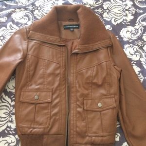 Tan leather zip up jacket