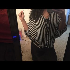 Striped Dolman Sleeved Button Up