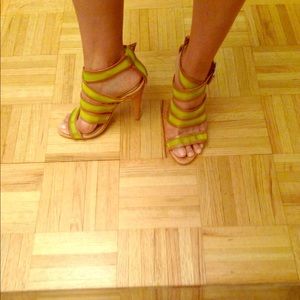 Loeffler Randall neon mesh & leather heels