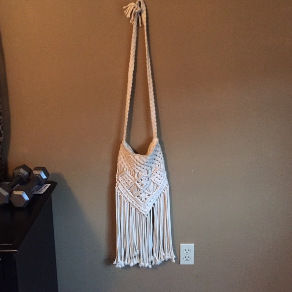 Crochet off white cross body purse