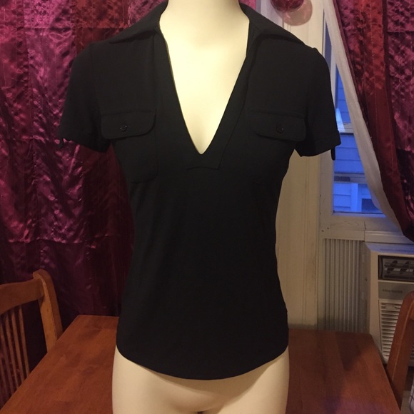 Black V-Neck, collared top from Guess Collections