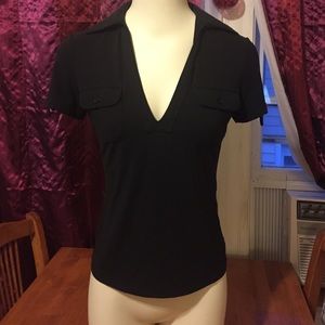 Black V-Neck, collared top from Guess Collections
