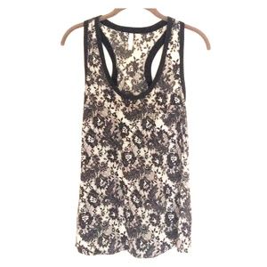 Joie Silk Racerback Tank // black + off white lace