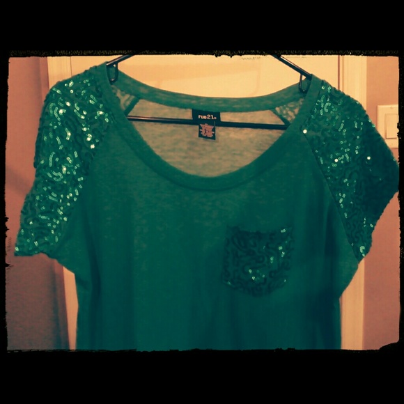 Rue 21 teal green sequin top