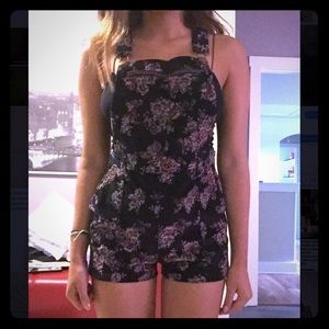 Urban outfitters velvet floral overalls