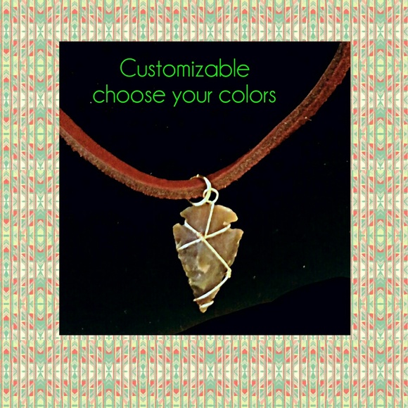 Wire wrapped Arrowhead necklace leather - Picture 3 of 7