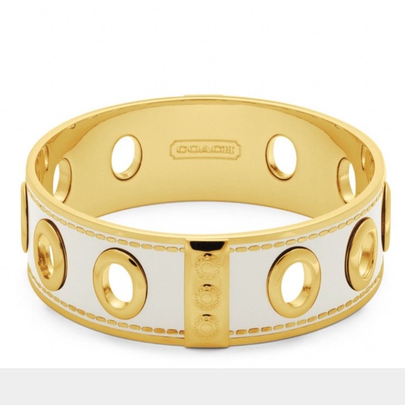 Coach Jewelry - Coach Three Quarter Inch Grommet Bangle Gold White