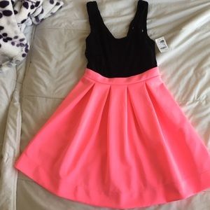 Brand new black lace and neon pink dress with bow