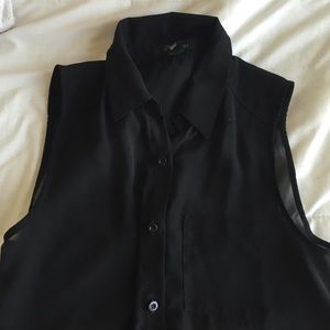 Sheer black button up sleeveless top