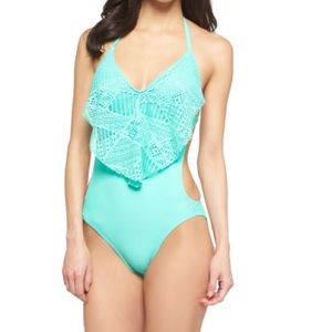 Never worn teal ruffled cutout one piece