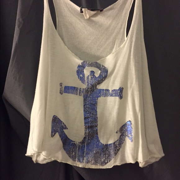 Anchor blue white crop top shirt