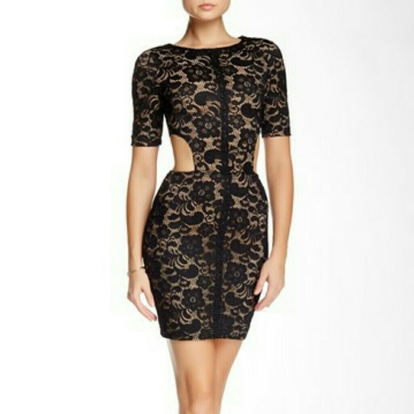 SOLD!  David Lerner Black Lace Open Back Dress