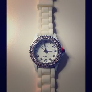 Geneva Rhinestone Accent Silicone Link Watch