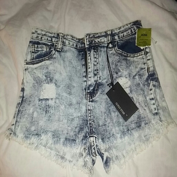 High waisted light wash denim shorts
