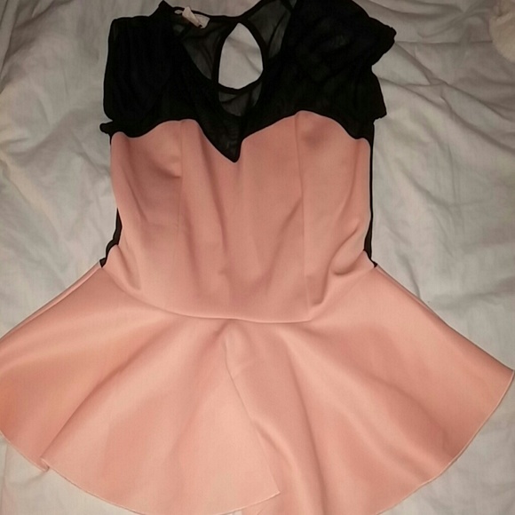 Pink & sheer black peplum top