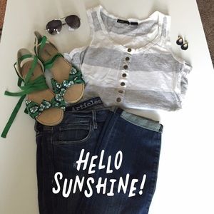 White and Gray striped racerback tank