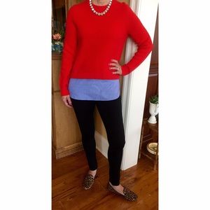 Chunky knit red sweater w blue shirt! JCrew!