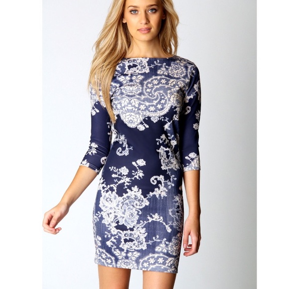 NWT Blue and White Bodycon