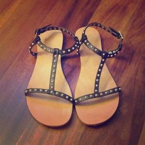 Black & Gold Studs Sandals