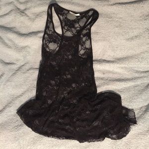 Diagonal sheer lace top