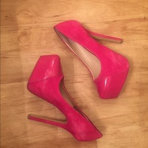 Raspberry Leather Top Pumps