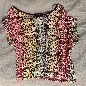 Loose neck rainbow leopard print top