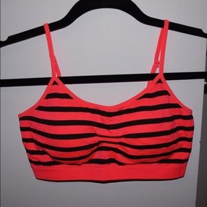 Hot Pink & Black striped sports bra