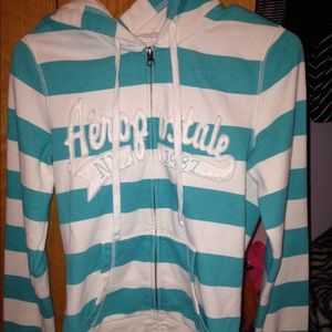 Aeropostale blue & cream striped hoodie.
