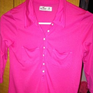 Hollister pink button up, 3 quarter length sleeves