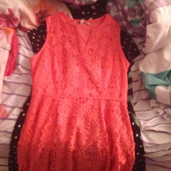 coral v neck dress